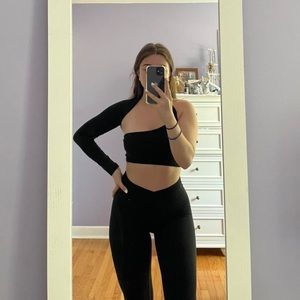 Black one shoulder crop top